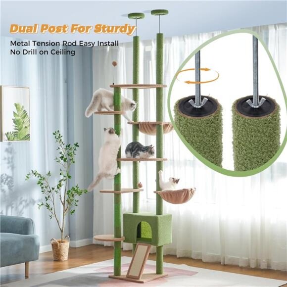 6 Tiers Tower Fit for 7-9 Feet Ceiling w/ Cat Condo Hammock & Sisal Covered Post - Picture 2 of 8